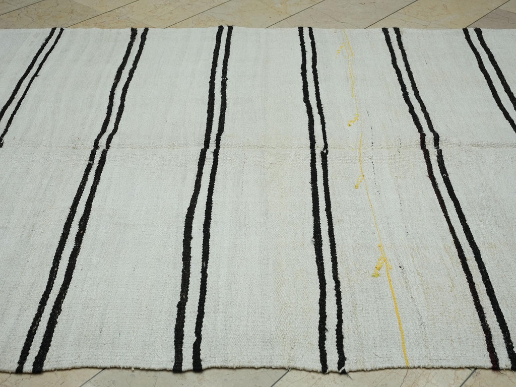 Dark Brown and Off White Striped Hemp Kilim Rug: 6"x11' Turkish Flat Woven Rugs.