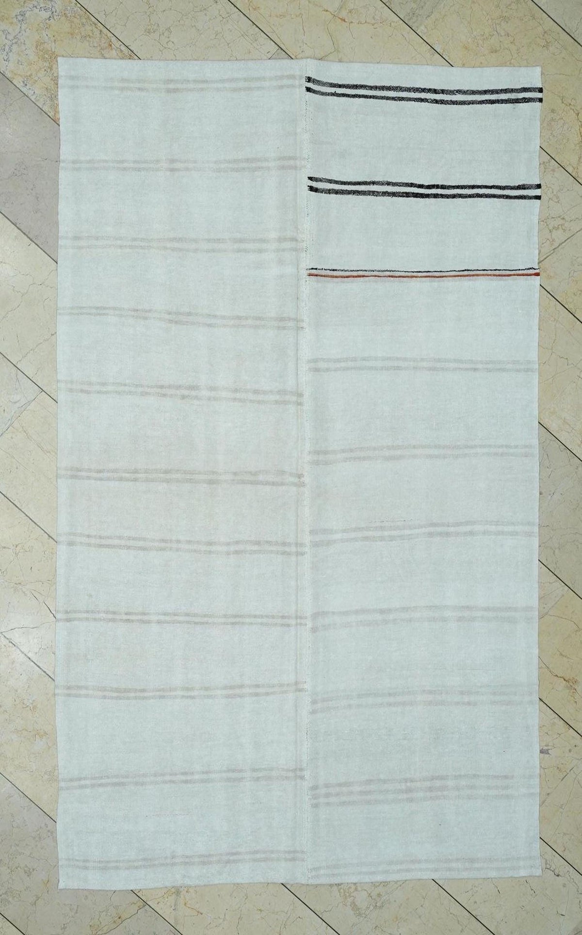 Mid Century Modern Hemp Kilim Rug 5x8: Flat Woven Organic Stripe Rugs
