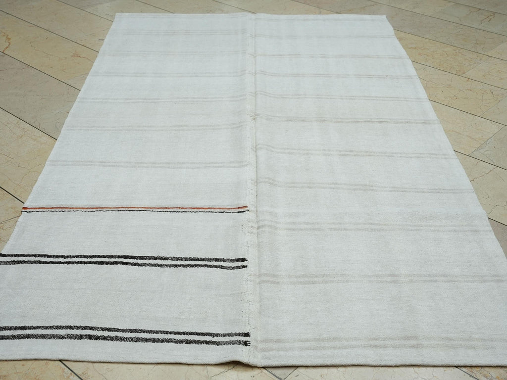 Mid Century Modern Hemp Kilim Rug 5x8: Flat Woven Organic Stripe Rugs