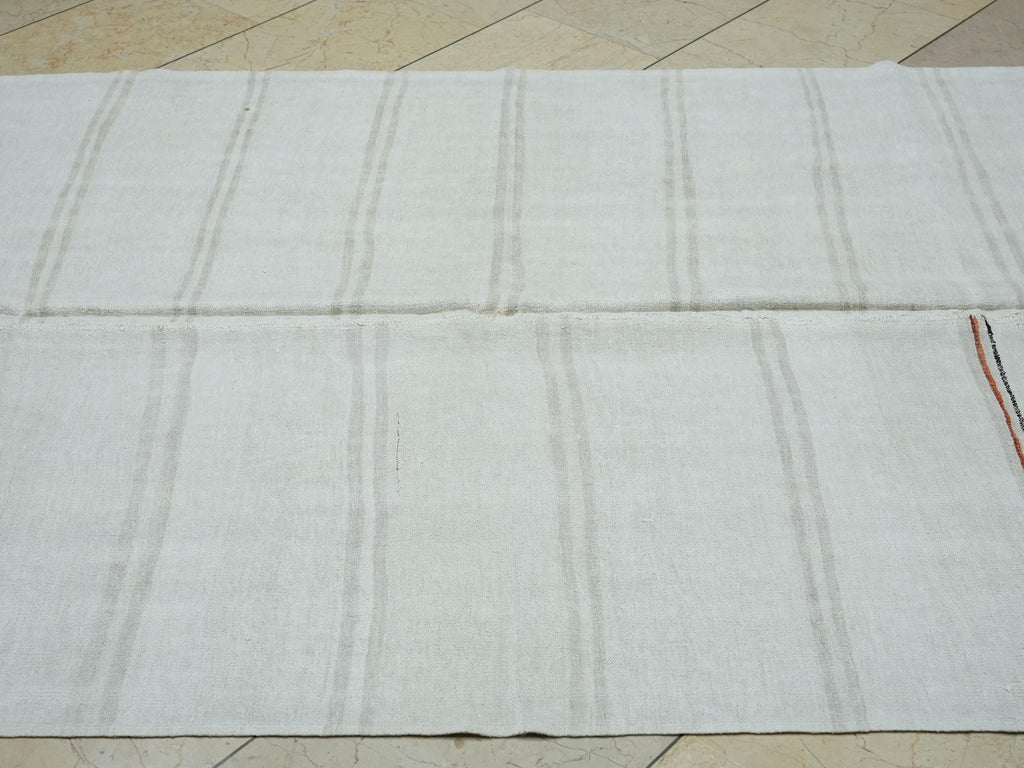 Mid Century Modern Hemp Kilim Rug 5x8: Flat Woven Organic Stripe Rugs
