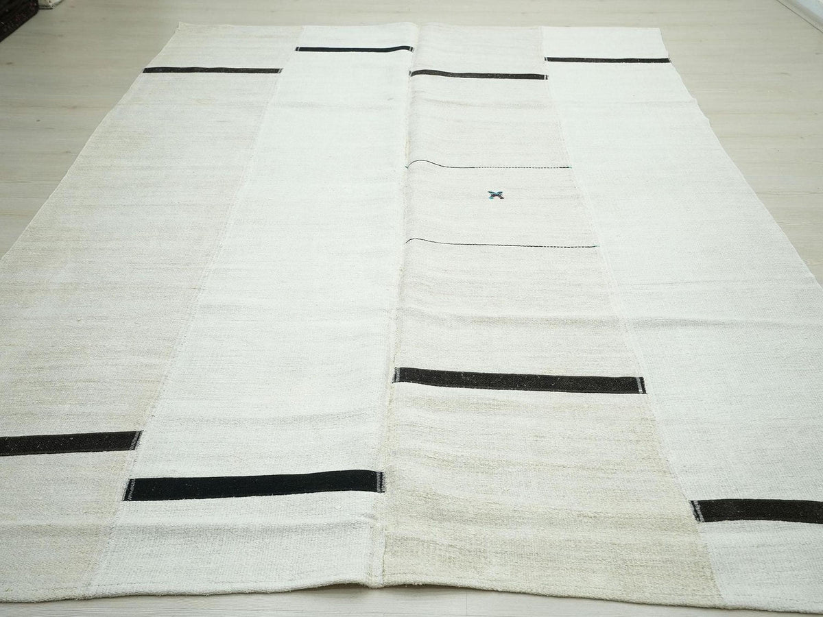 Seasonal Decor Hemp Patchwork Kilim Rug: 7x10 Flat Woven Stripe Abstract Rugs