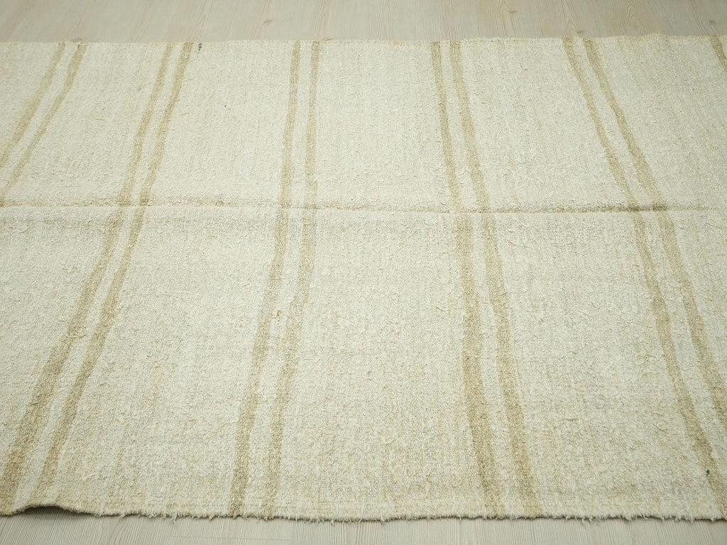 Vintage Hemp Kilim Rug: 5x12 Scandinavian Stripe, Flat Weave