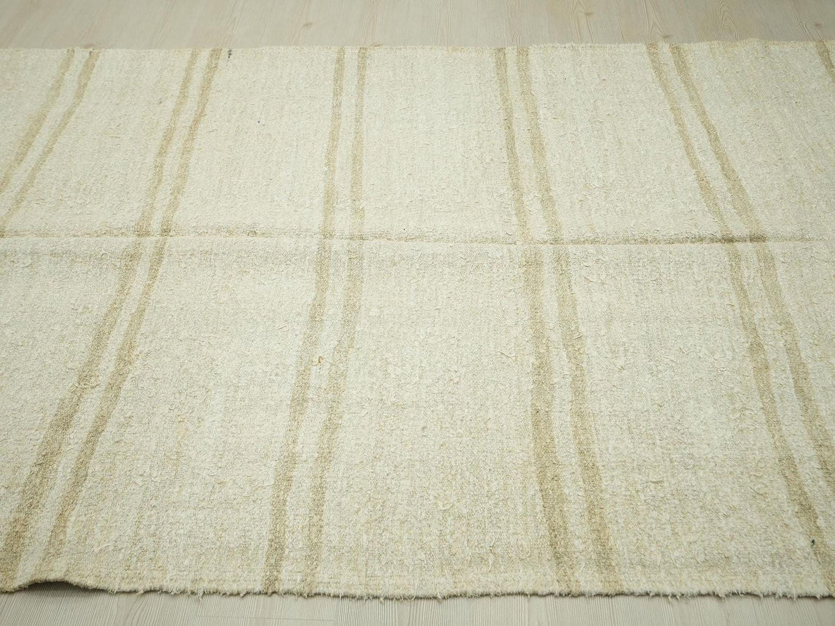 Vintage Hemp Kilim Rug: 5x12 Scandinavian Stripe, Flat Weave