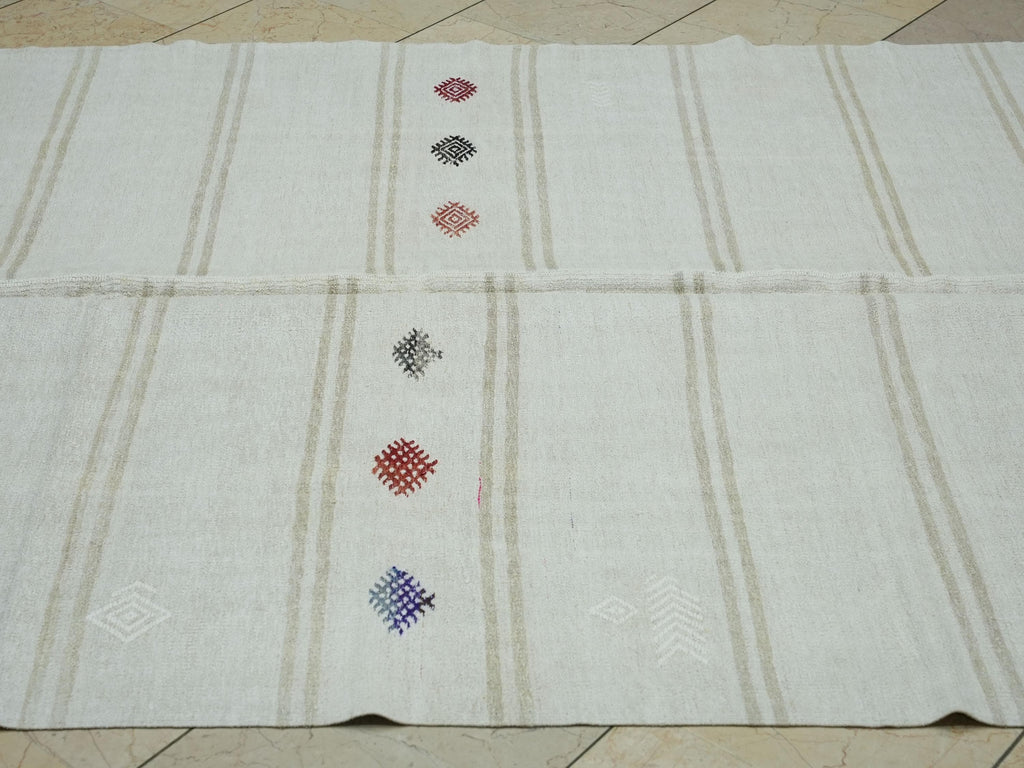 Minimalist Stripe Vintage Hemp Kilim Rug: Turkish Flat Woven Rugs, 5,2x8,8 Ft.