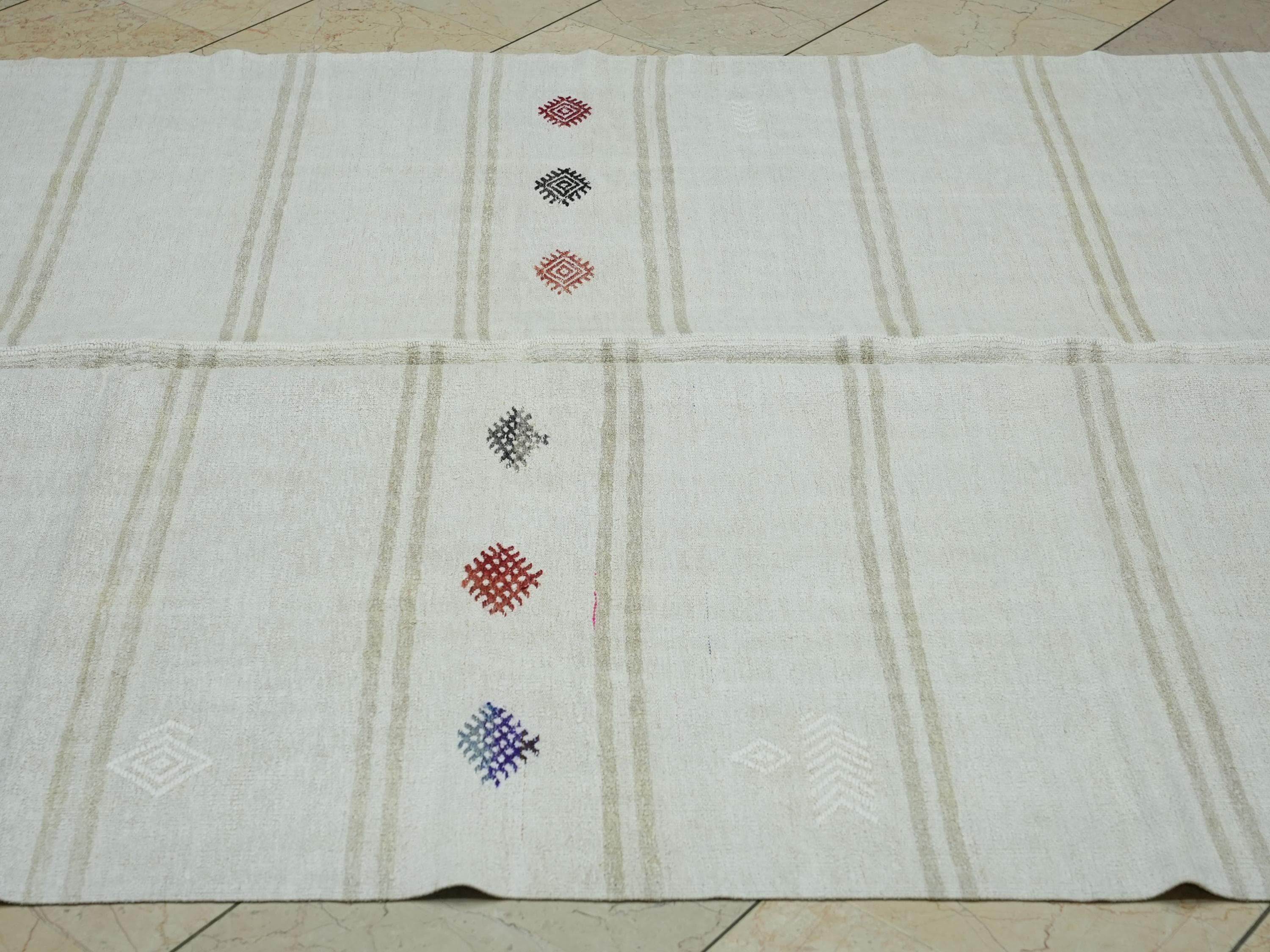 Minimalist Stripe Vintage Hemp Kilim Rug: Turkish Flat Woven Rugs, 5,2x8,8 Ft.