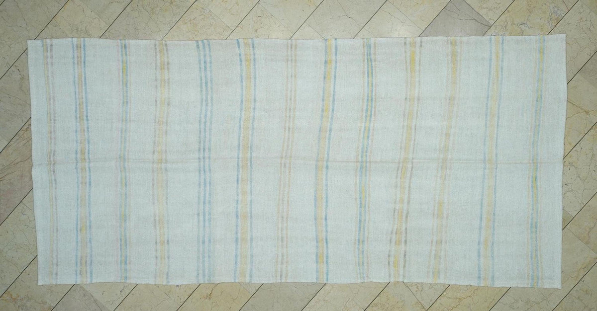 Yellow Stripe Beige Vintage Hemp Kilim Rug: Organic Flat Woven Rugs 5x11 Ft