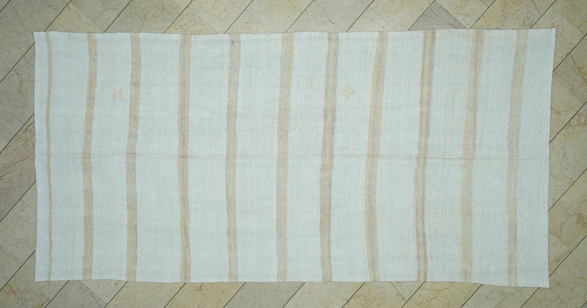 Minimalist Striped Hemp Kilim Rug: Turkish Vintage Rugs 5,6" x 11,4" Feet