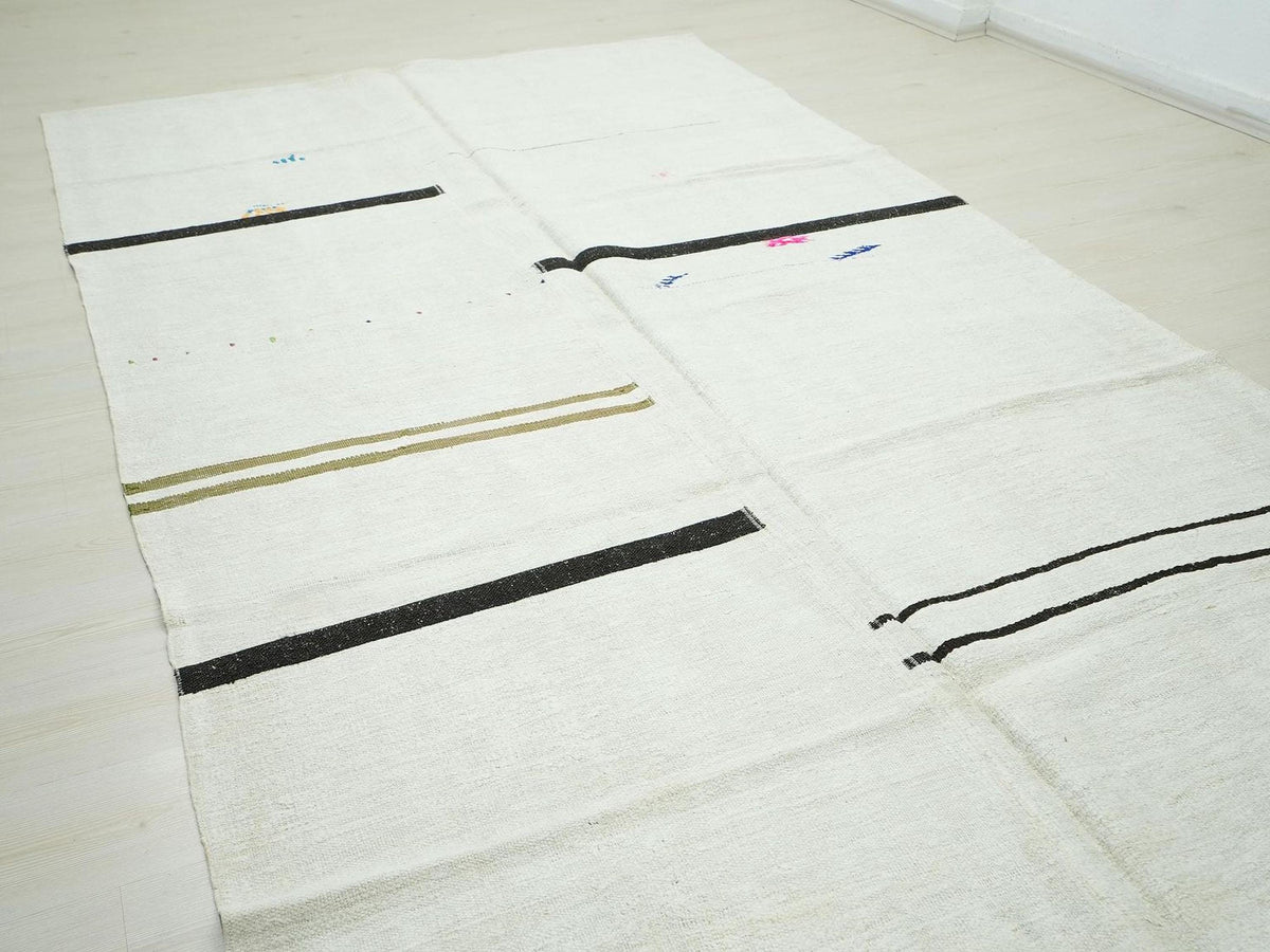 Scandinavian Decor Vintage Hemp Kilim Rug: Striped Turkish Flat Woven Rugs 6x11 Ft