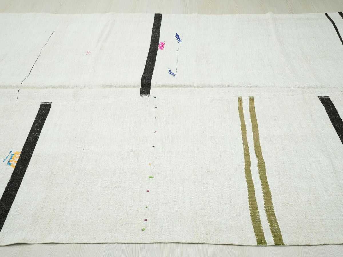 Scandinavian Decor Vintage Hemp Kilim Rug: Striped Turkish Flat Woven Rugs 6x11 Ft