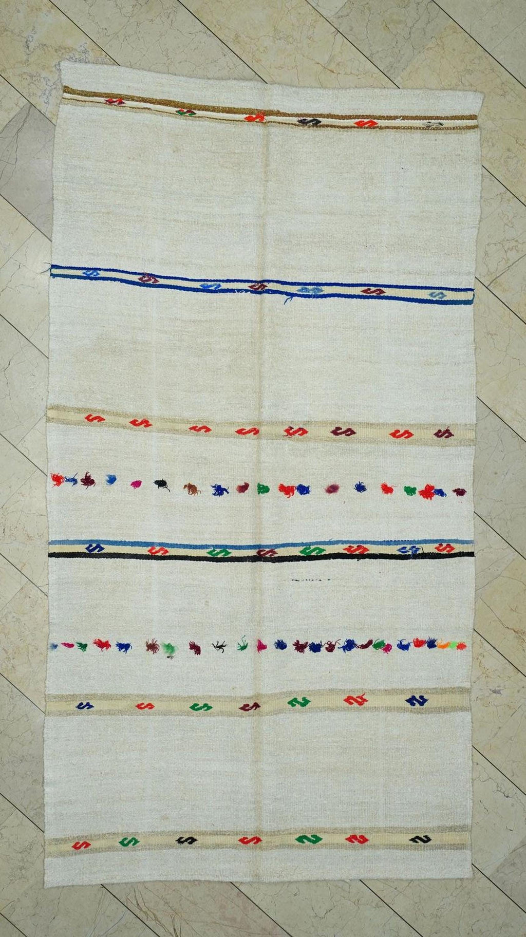 Mid Century Modern Striped Hemp Kilim Rug: 5" x 9.2" Flat Weave Turkish Rugs