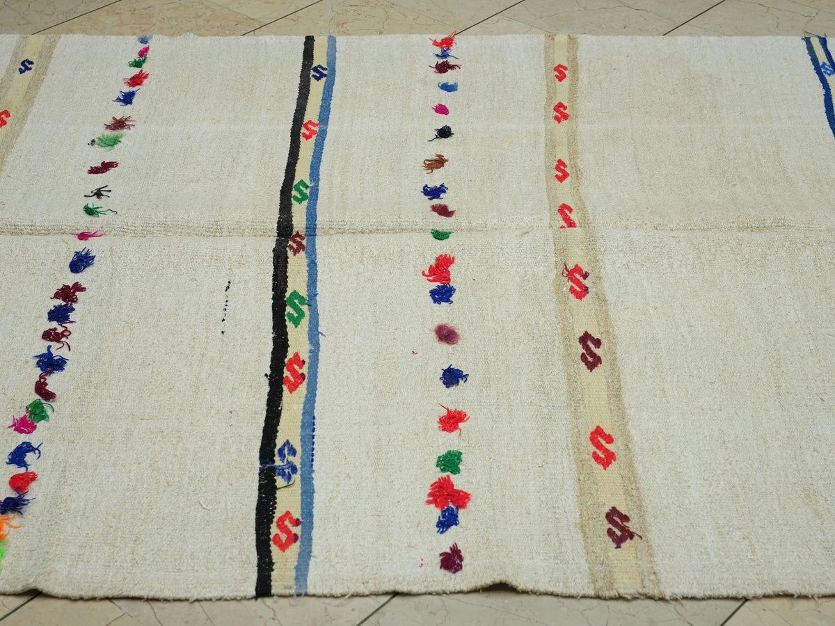 Mid Century Modern Striped Hemp Kilim Rug: 5" x 9.2" Flat Weave Turkish Rugs