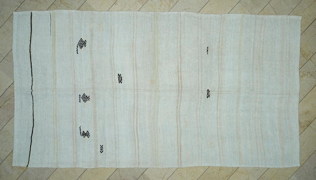 Artistic Embroidered Vintage Hemp Kilim Rug: Organic Stripe Pattern Rugs 7x13 Ft