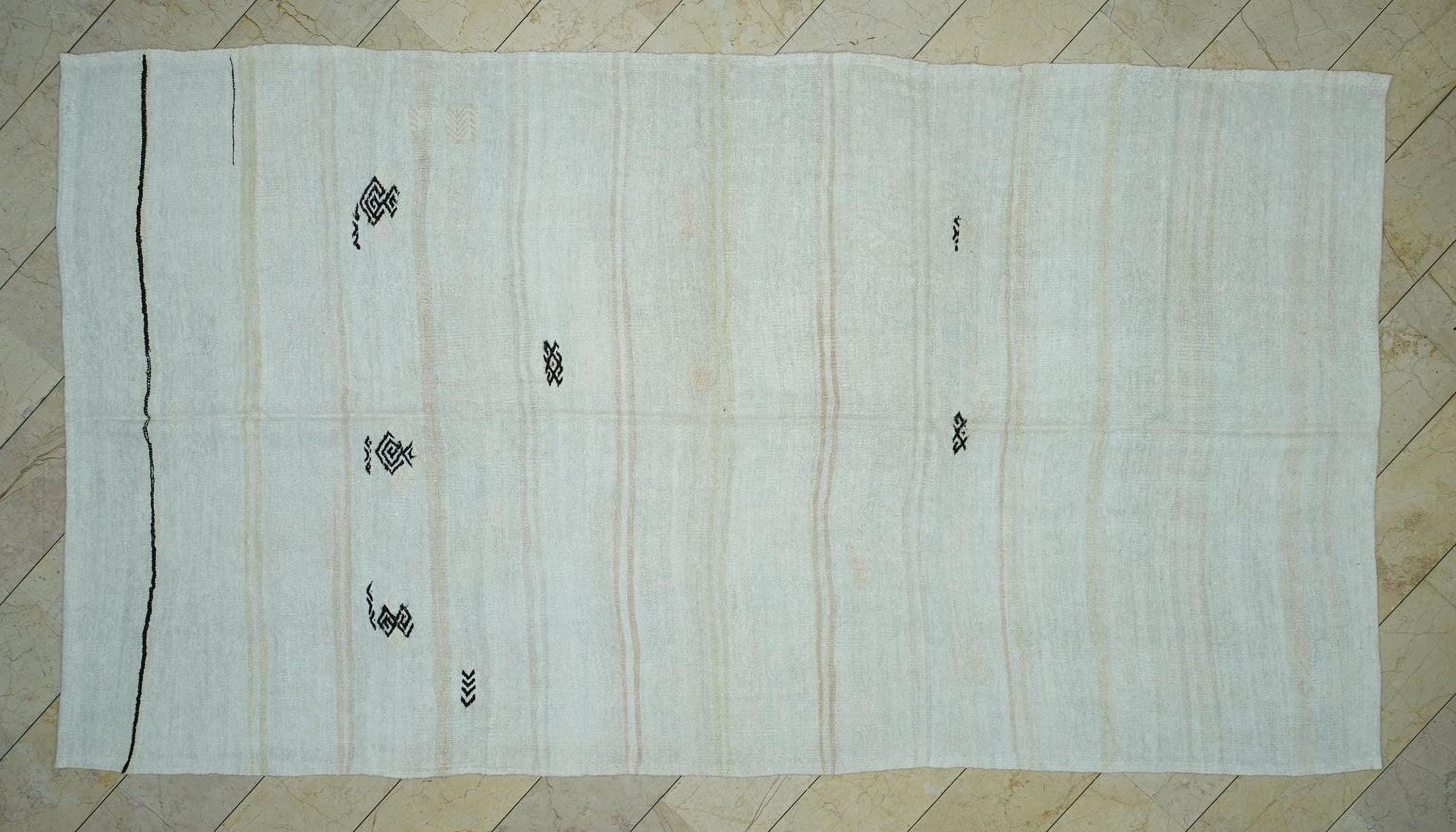 Artistic Embroidered Vintage Hemp Kilim Rug: Organic Stripe Pattern Rugs 7x13 Ft