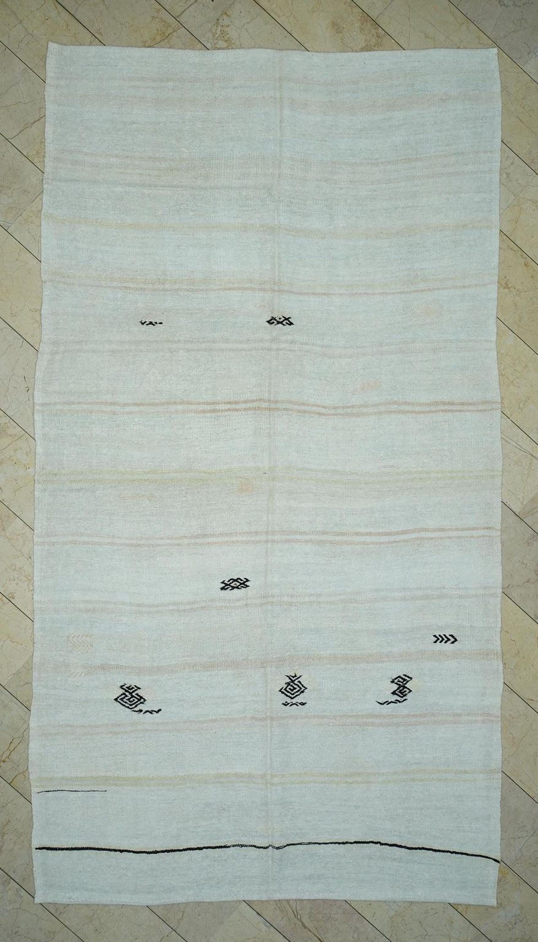 Artistic Embroidered Vintage Hemp Kilim Rug: Organic Stripe Pattern Rugs 7x13 Ft