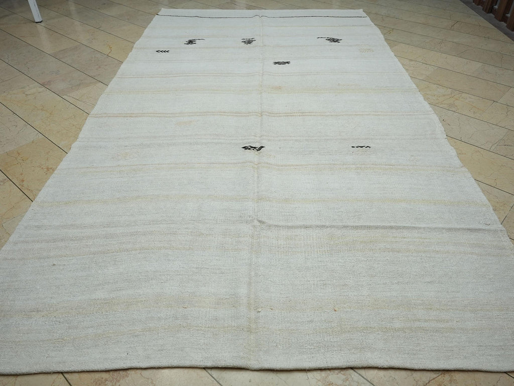 Artistic Embroidered Vintage Hemp Kilim Rug: Organic Stripe Pattern Rugs 7x13 Ft