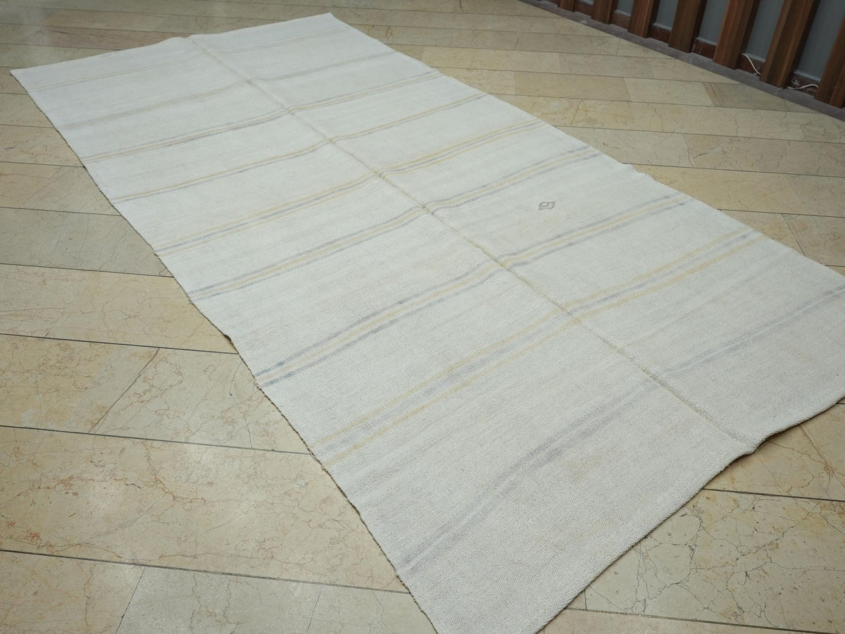 Farmhouse Decor Vintage Hemp Kilim Rug: Mid-Century Modern Stripe Rugs 6x11 ft