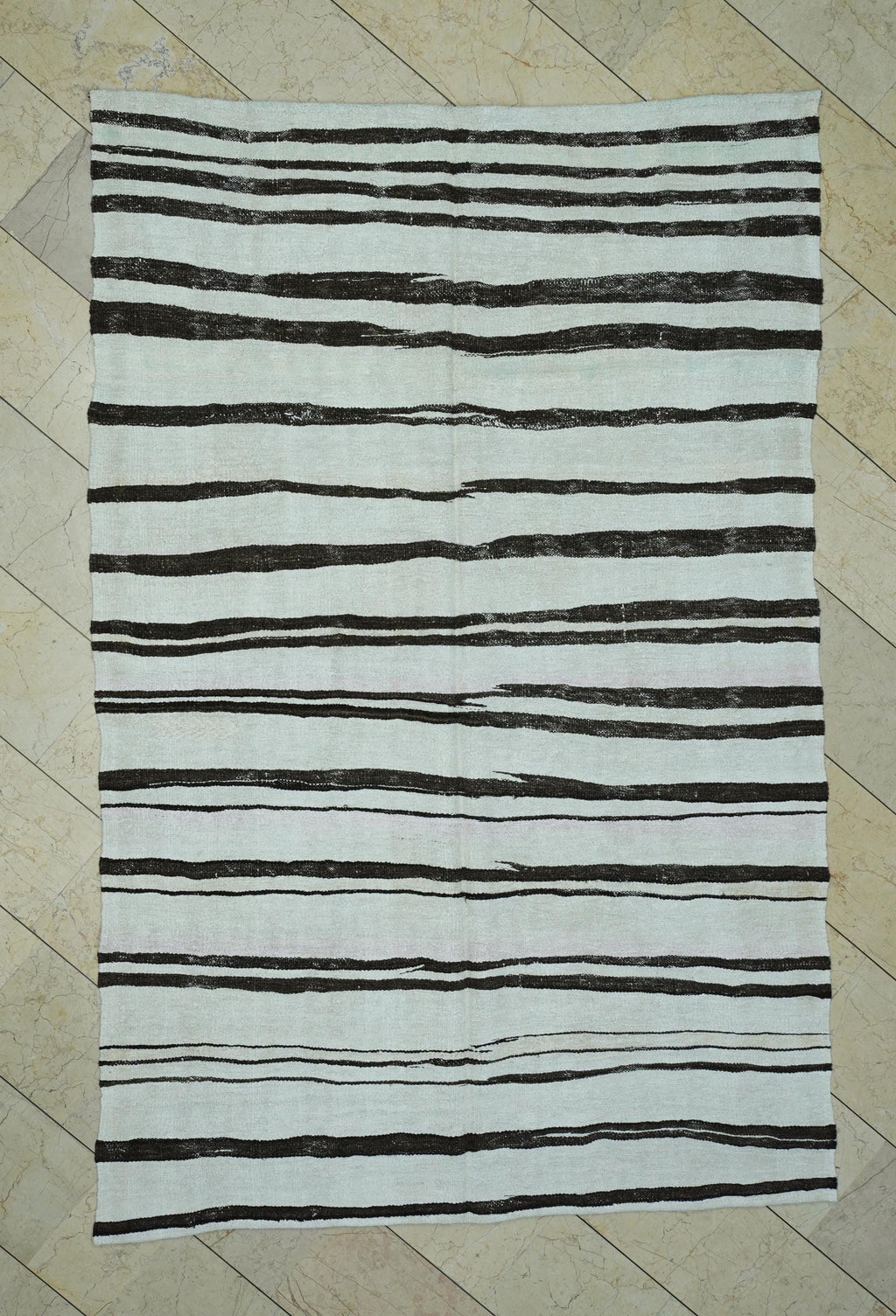 Abstract Striped Hemp Kilim Rug: 6x9 ft, Mid Century Modern Turkish Rugs