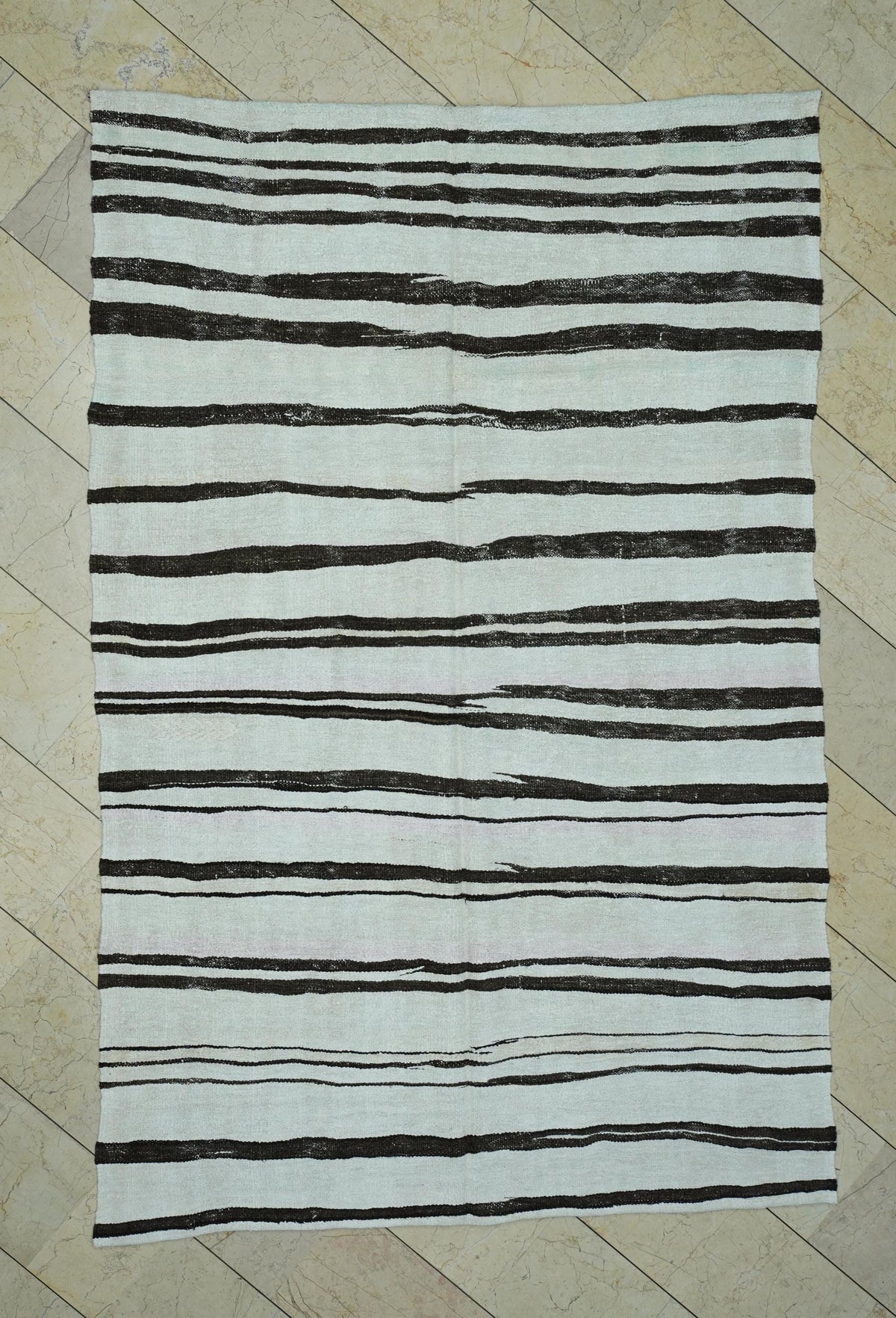 Abstract Striped Hemp Kilim Rug: 6x9 ft, Mid Century Modern Turkish Rugs