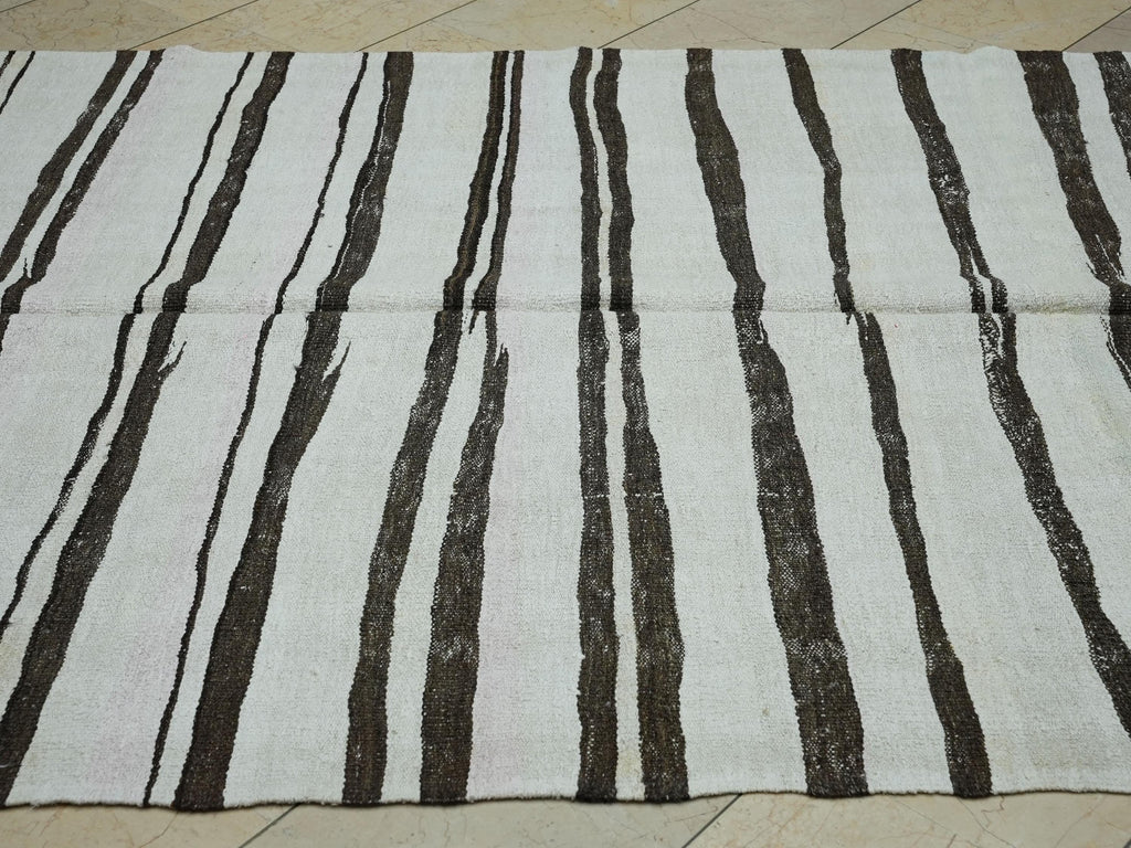 Abstract Striped Hemp Kilim Rug: 6x9 ft, Mid Century Modern Turkish Rugs