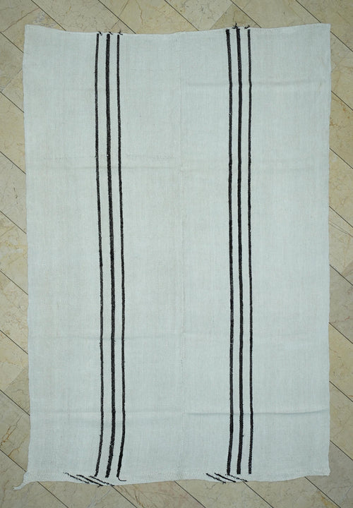 7x10 Vintage Turkish Hemp Kilim Rug: Minimalist Stripe Flat Woven Rugs