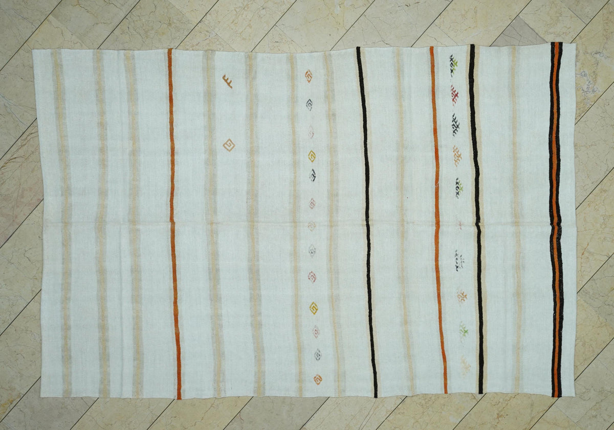 Vintage Hemp Kilim Rug: Minimalist Flat Woven, Mid-Century Modern Decor Rugs 6x9.3 Ft