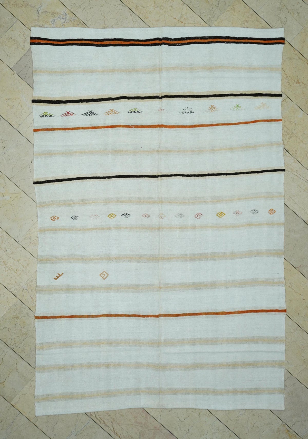 Vintage Hemp Kilim Rug: Minimalist Flat Woven, Mid-Century Modern Decor Rugs 6x9.3 Ft