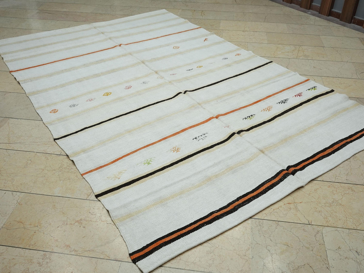 Vintage Hemp Kilim Rug: Minimalist Flat Woven, Mid-Century Modern Decor Rugs 6x9.3 Ft
