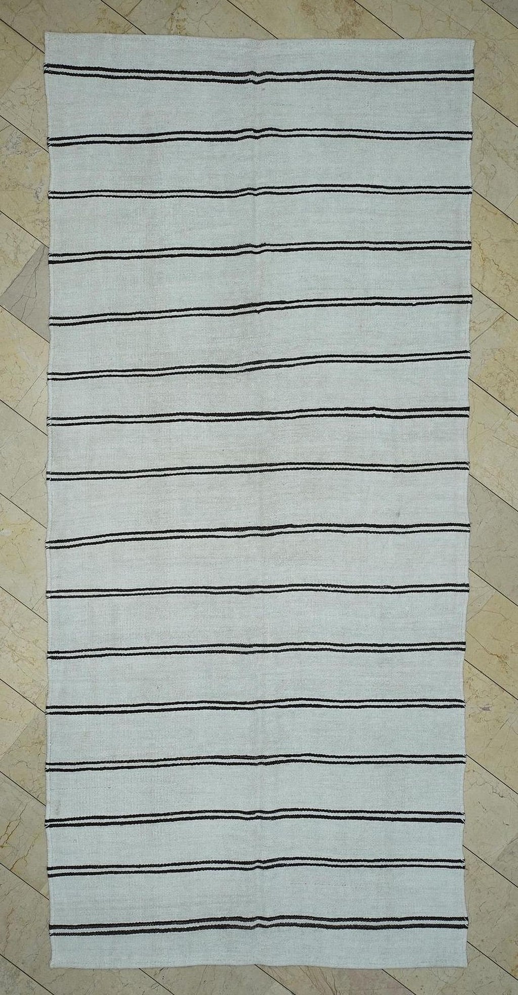 White Hemp Kilim Rug: Organic Turkish Flat Woven Rugs 5.6x12.5 Ft.