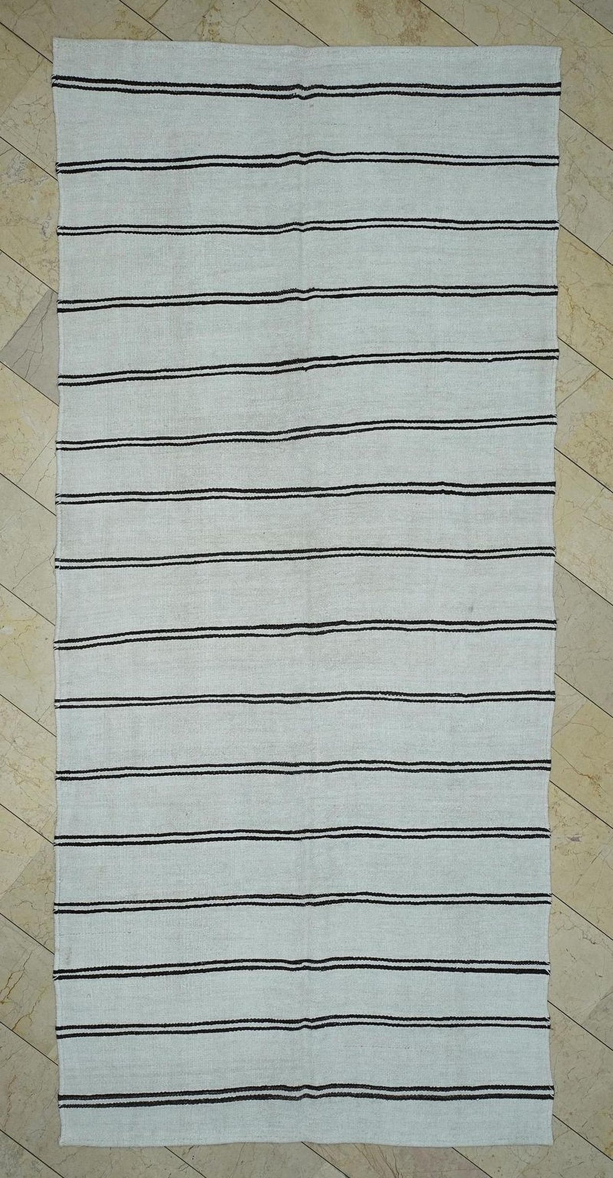 White Hemp Kilim Rug: Organic Turkish Flat Woven Rugs 5.6x12.5 Ft.