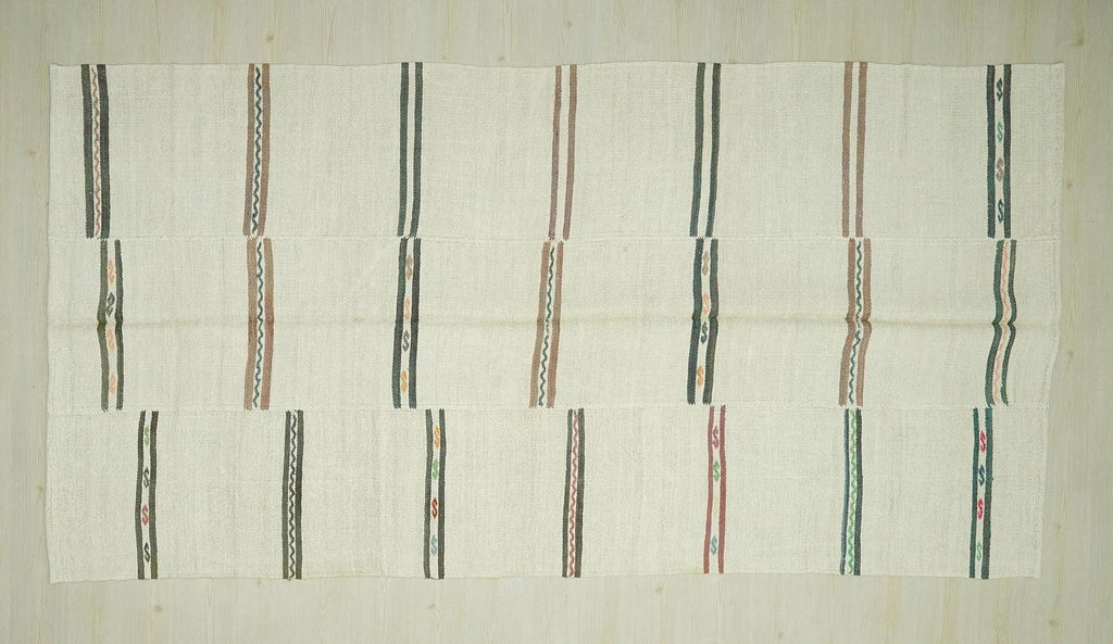 Striped Hemp Kilim Rug: Modern Scandinavian Style Turkish Rugs, 5.10x11.7 ft.