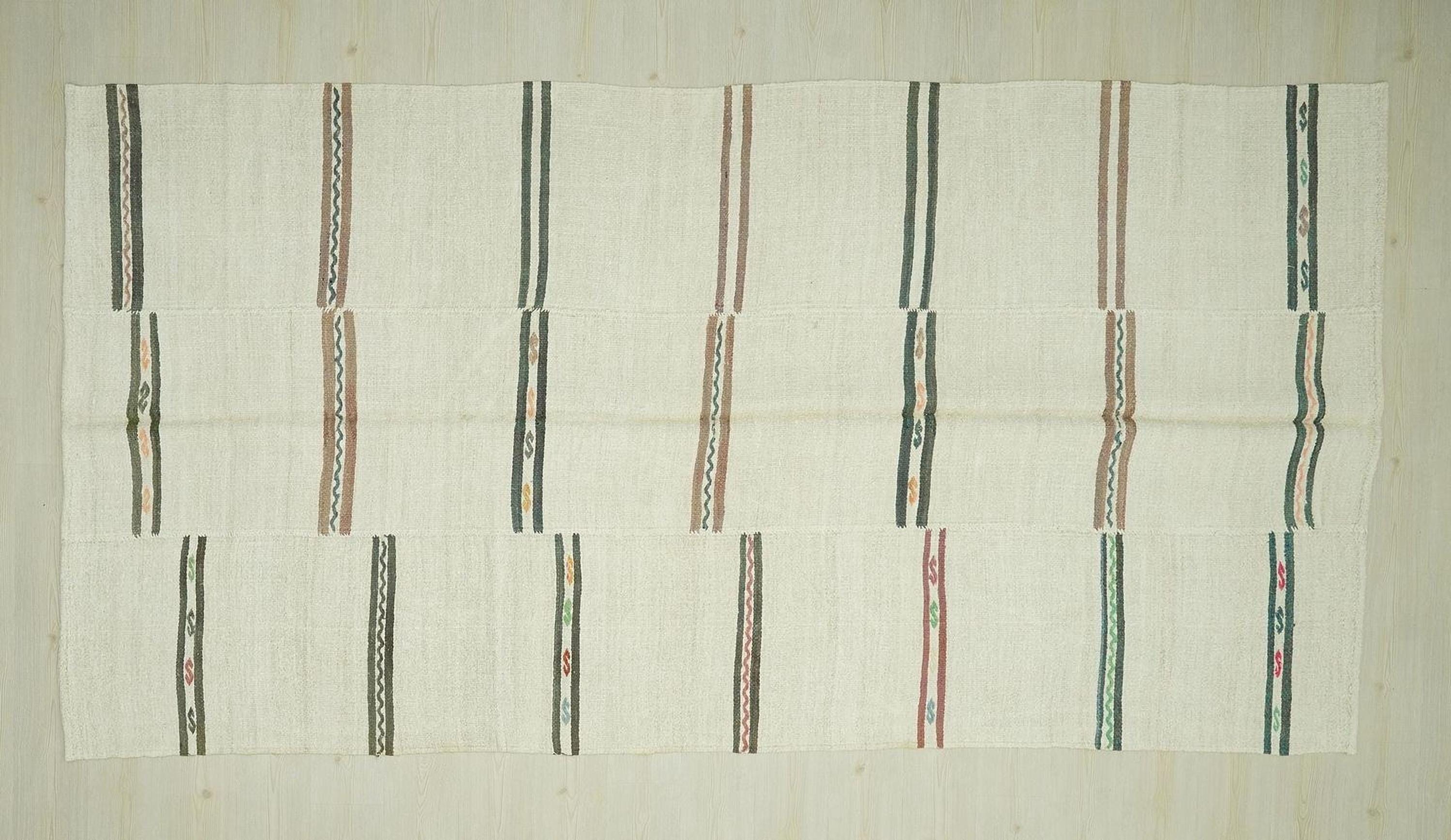 Striped Hemp Kilim Rug: Modern Scandinavian Style Turkish Rugs, 5.10x11.7 ft.
