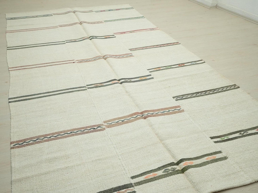Striped Hemp Kilim Rug: Modern Scandinavian Style Turkish Rugs, 5.10x11.7 ft.