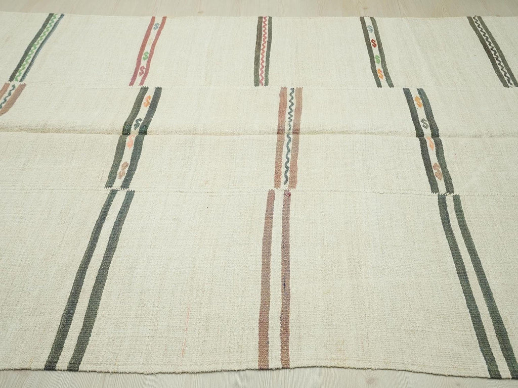 Striped Hemp Kilim Rug: Modern Scandinavian Style Turkish Rugs, 5.10x11.7 ft.