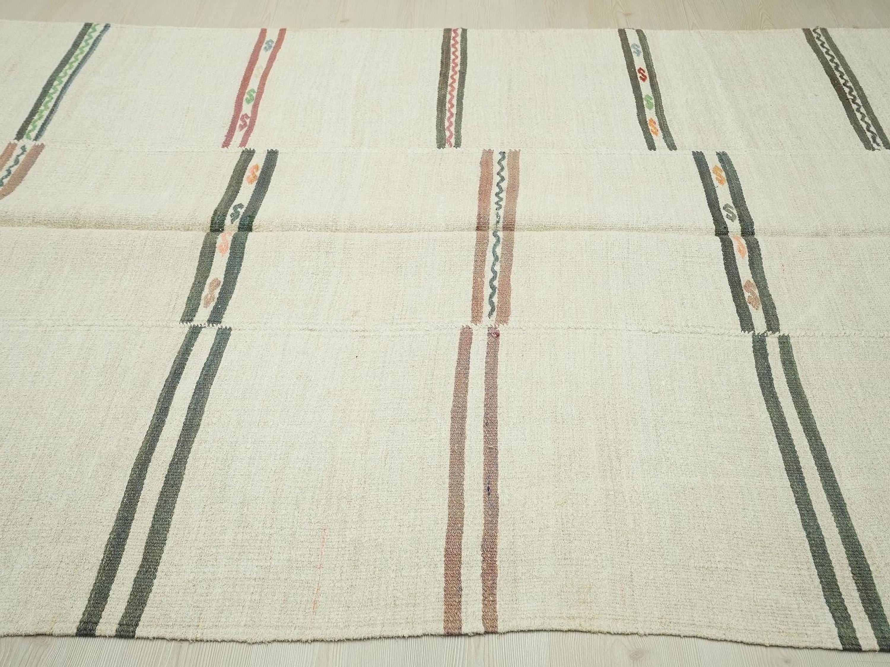 Striped Hemp Kilim Rug: Modern Scandinavian Style Turkish Rugs, 5.10x11.7 ft.