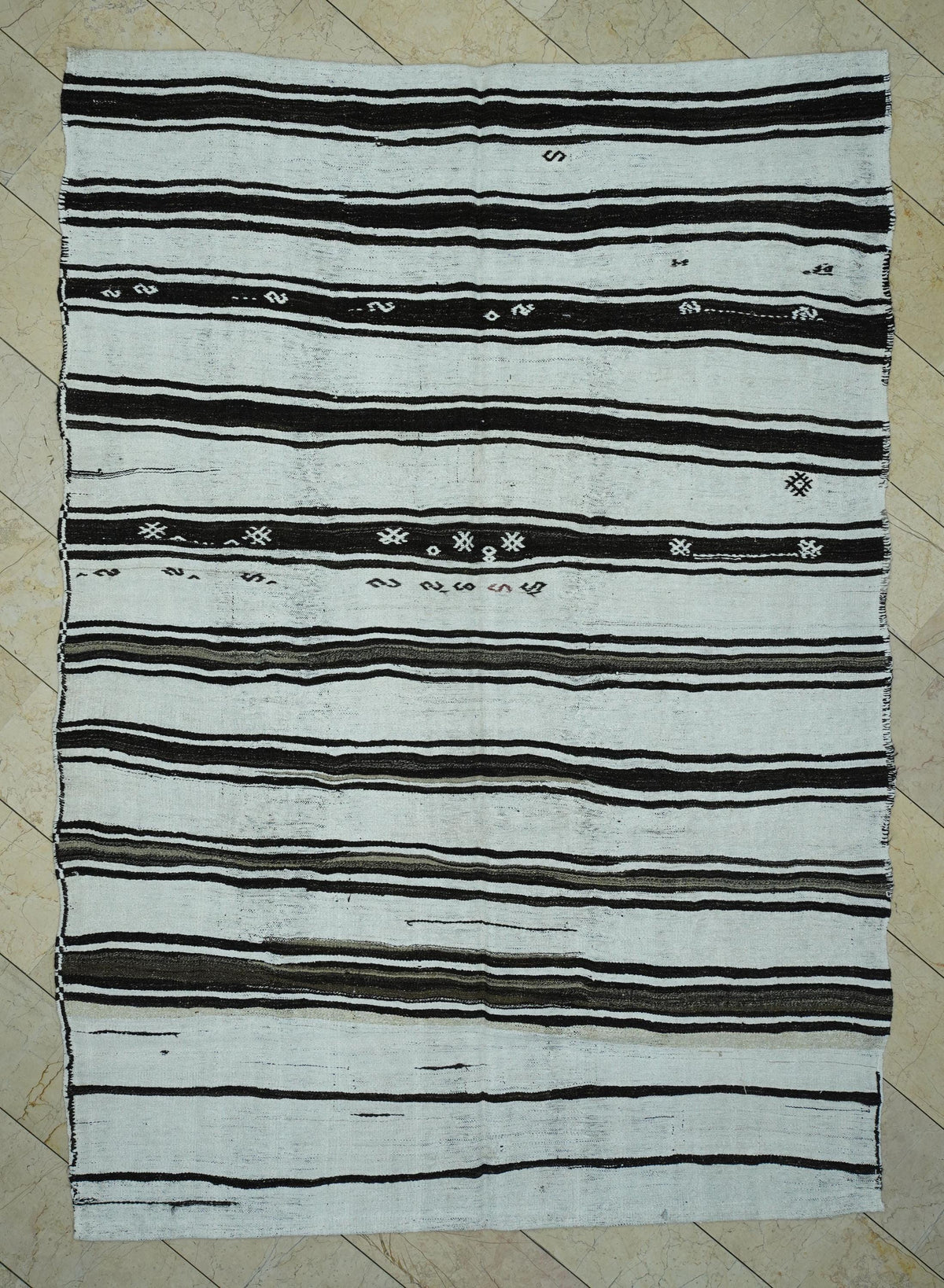 Striped Hemp Kilim Rug: 7x10 Vintage Turkish Flat Weave Rugs.
