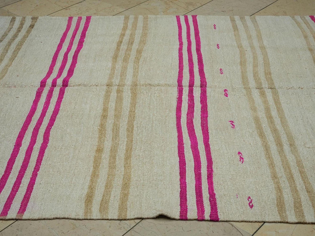 Minimalist Hidden Stripe Organic Hemp Kilim Rug,5.3x12.8 Ft,Handmade Primitive Decor Rugs