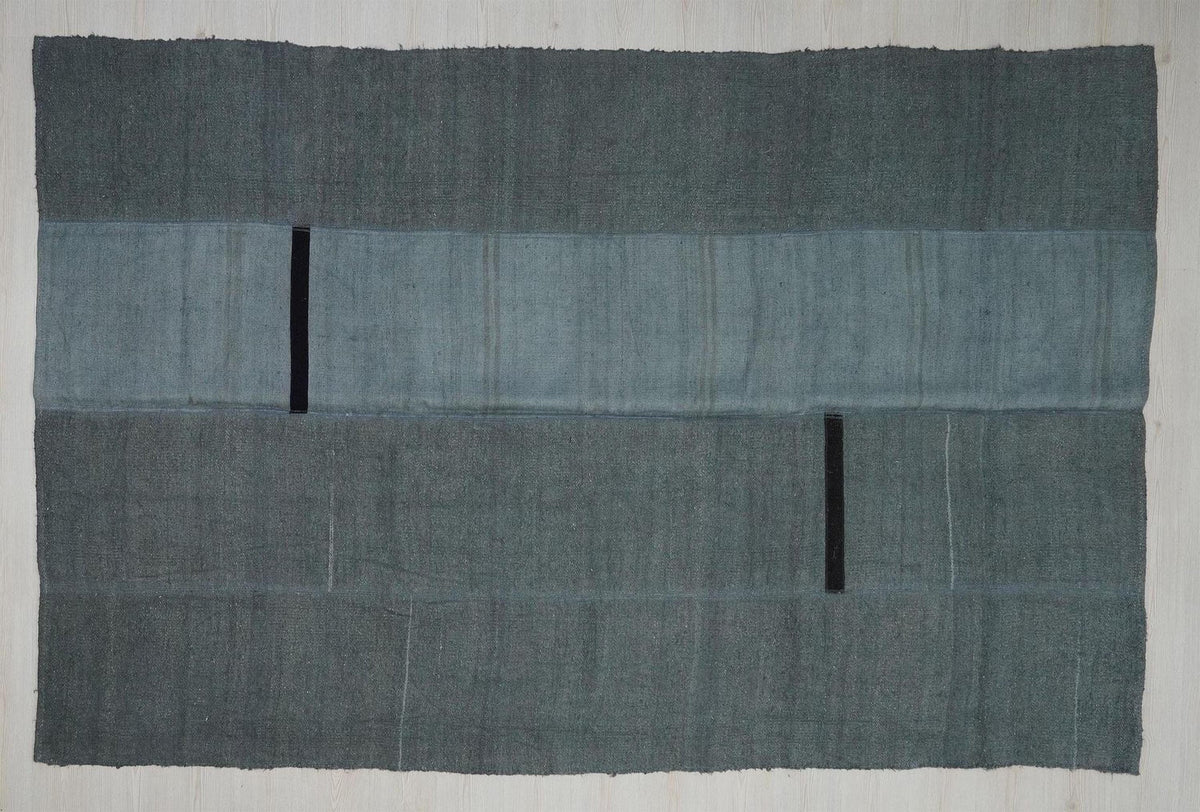Gray Hemp Kilim Rug (7"x10,6" Feet): Vintage Turkish Minimalist Decor