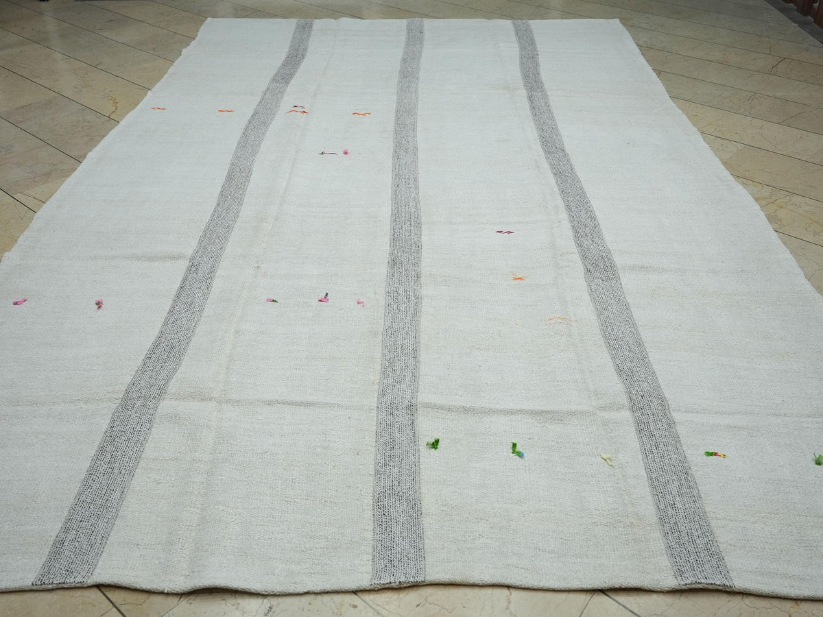 Summer Decor: Patchwork Hemp Kilim Rug,Vintage Flat Weave Turkish Rugs 8x13 Ft.