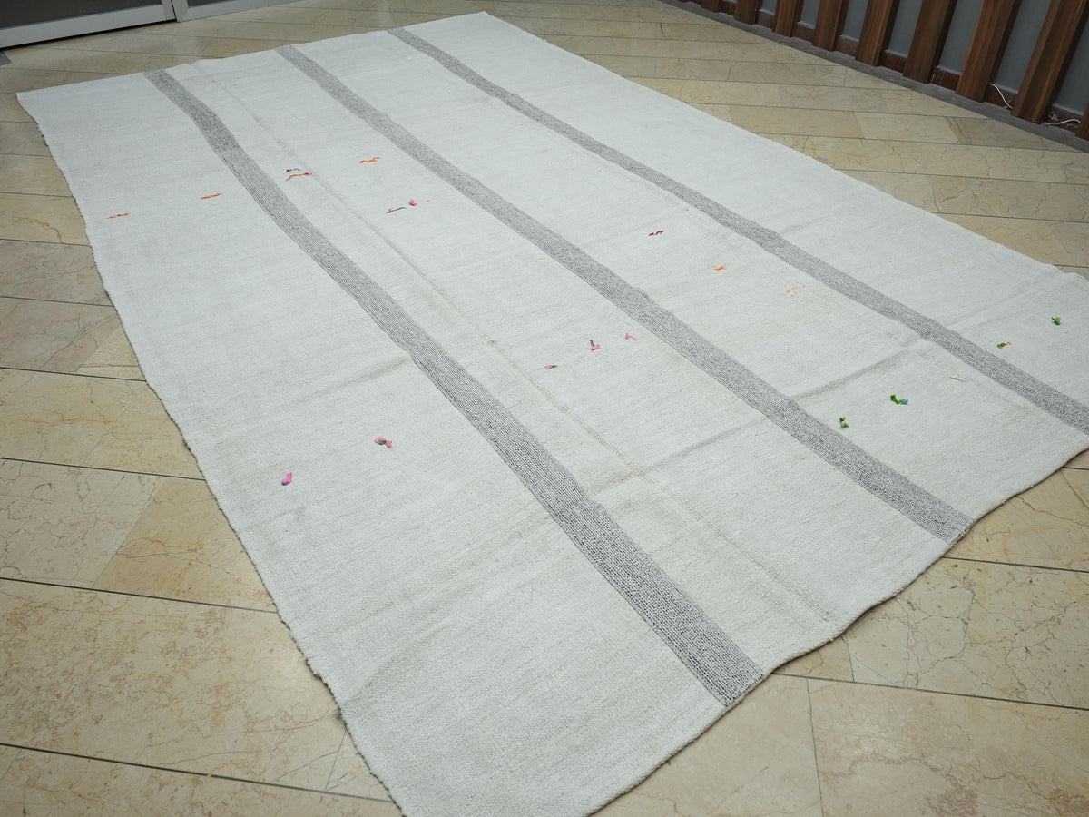 Summer Decor: Patchwork Hemp Kilim Rug,Vintage Flat Weave Turkish Rugs 8x13 Ft.