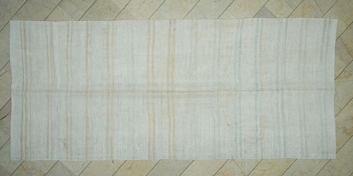 Neutral Turkish Striped Hemp Kilim Rug: 5.6x12.7 Feet,Large Handmade Rugs.