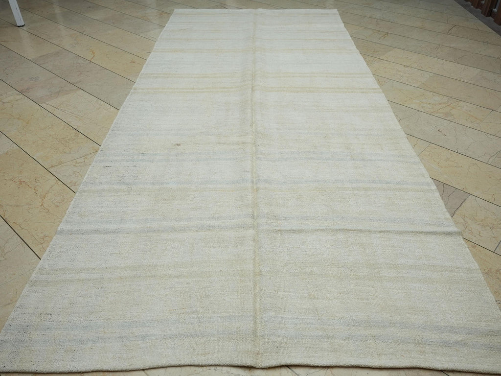 Neutral Turkish Striped Hemp Kilim Rug: 5.6x12.7 Feet,Large Handmade Rugs.