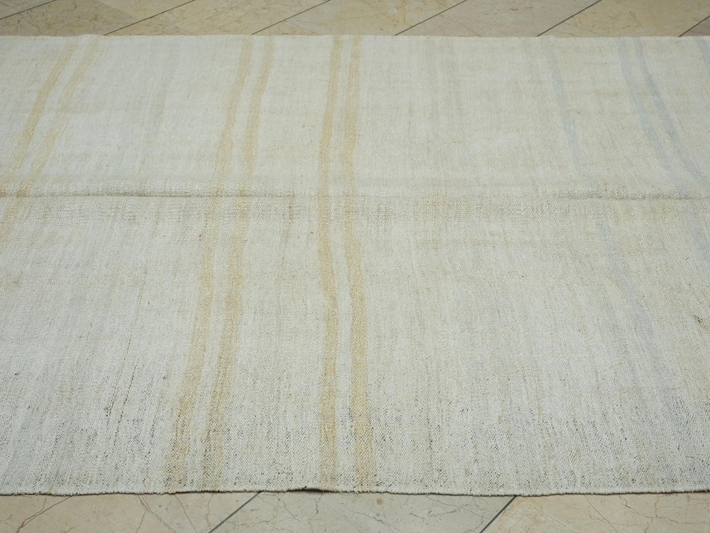 Neutral Turkish Striped Hemp Kilim Rug: 5.6x12.7 Feet,Large Handmade Rugs.