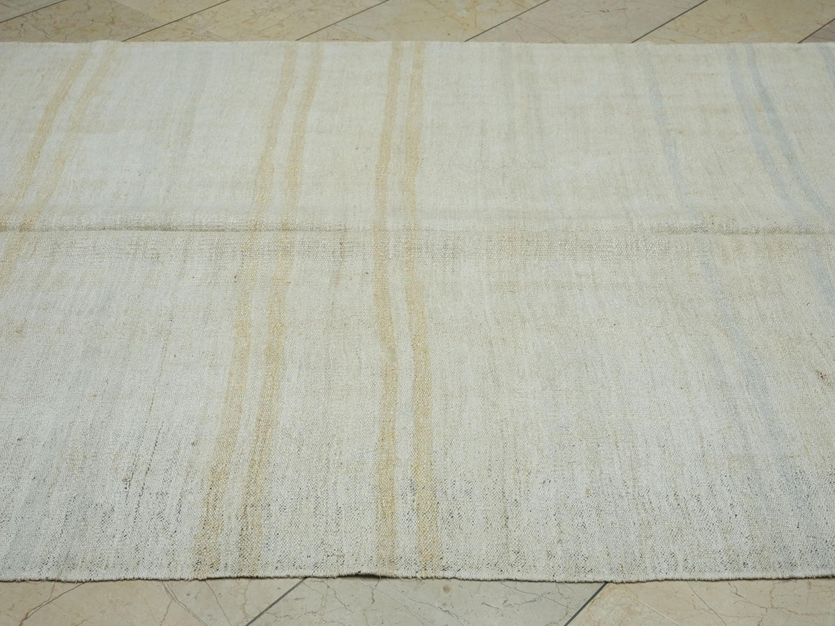 Neutral Turkish Striped Hemp Kilim Rug: 5.6x12.7 Feet,Large Handmade Rugs.