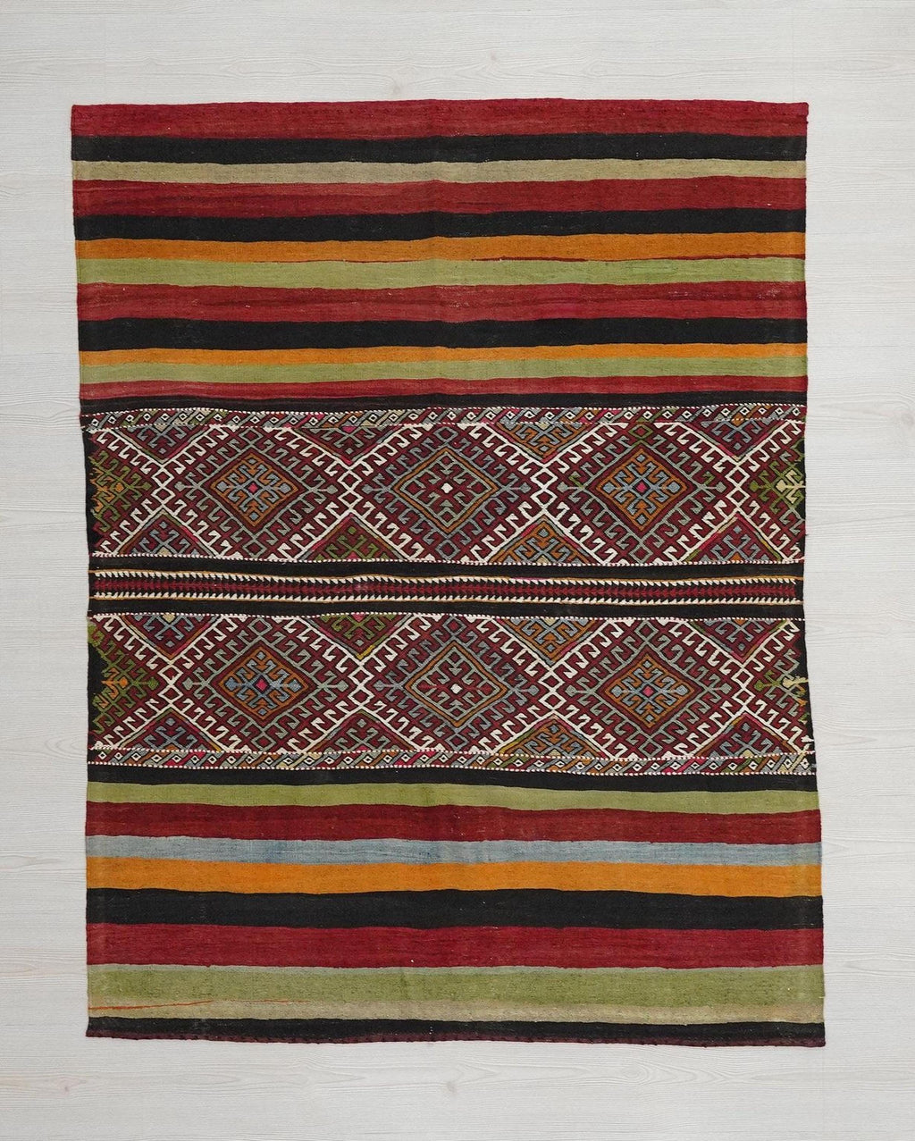 Antique Turkish Soumak Kilim Rug: Handwoven Wool Woven Wall Hanging Decor Rugs 4.3x5.5 ft.