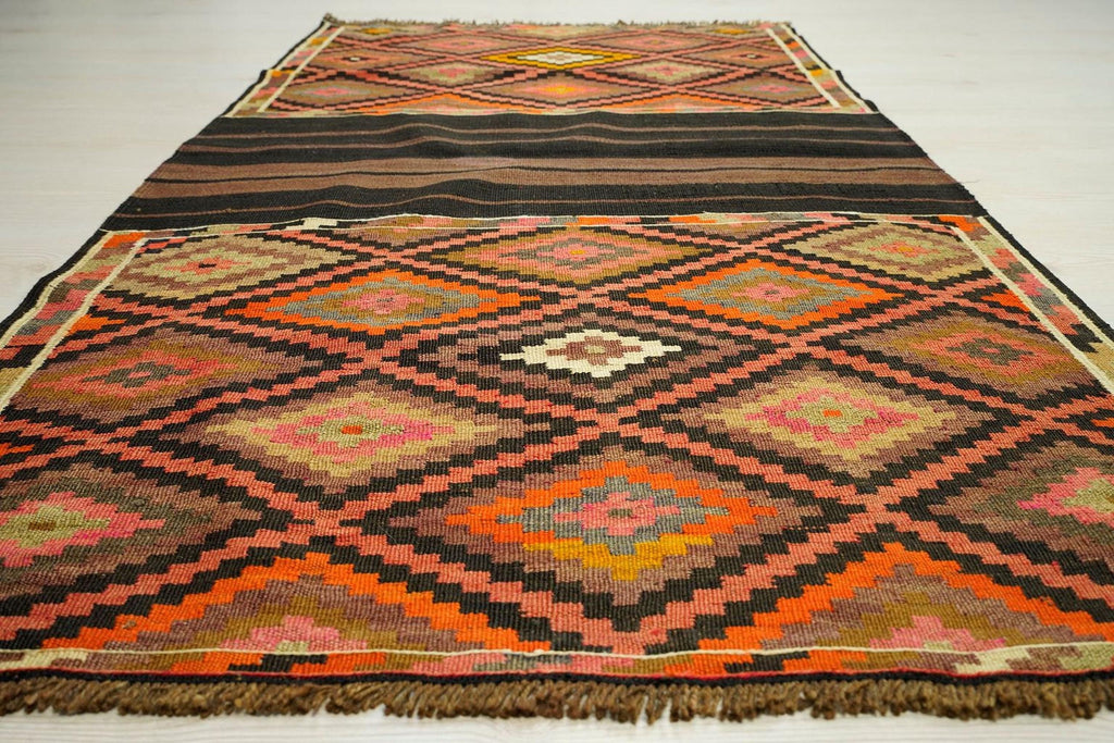 Antique Turkish Kilim Rug: Handwoven Wool, Rare Design Wall Hanging Rugs 3.4x6 ft.