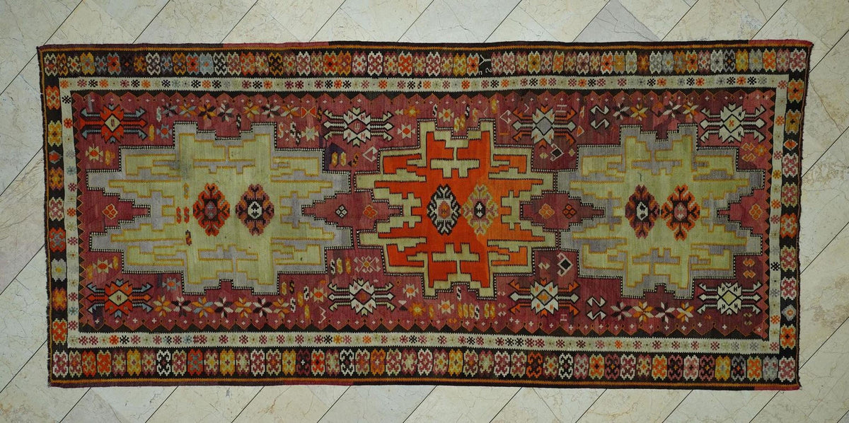 Vintage Turkish Kilim Rug: 5.3"x11.6" Flat Weave Wool Rugs