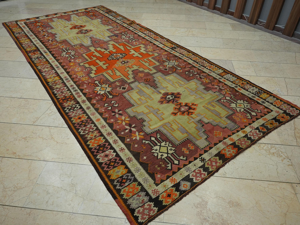 Vintage Turkish Kilim Rug: 5.3"x11.6" Flat Weave Wool Rugs
