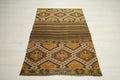 Antique Embroidered Kars Kilim: 3x5 Ft, Kurdish Village Woven Rugs For Wall Hanging Decor.