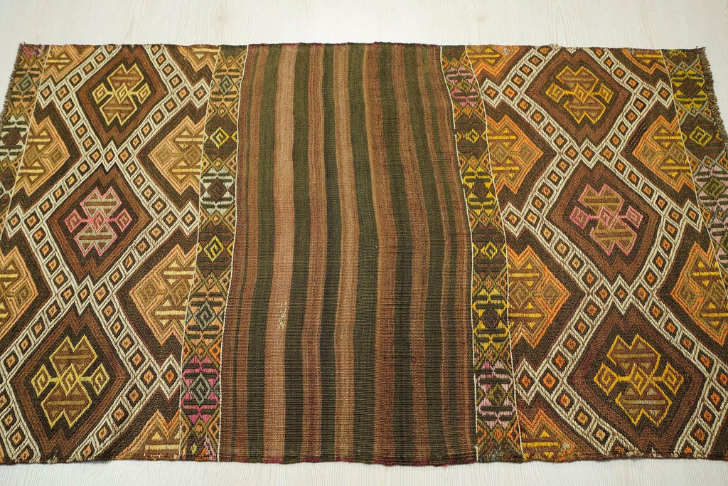 Antique Embroidered Kars Kilim: 3x5 Ft, Kurdish Village Woven Rugs For Wall Hanging Decor.