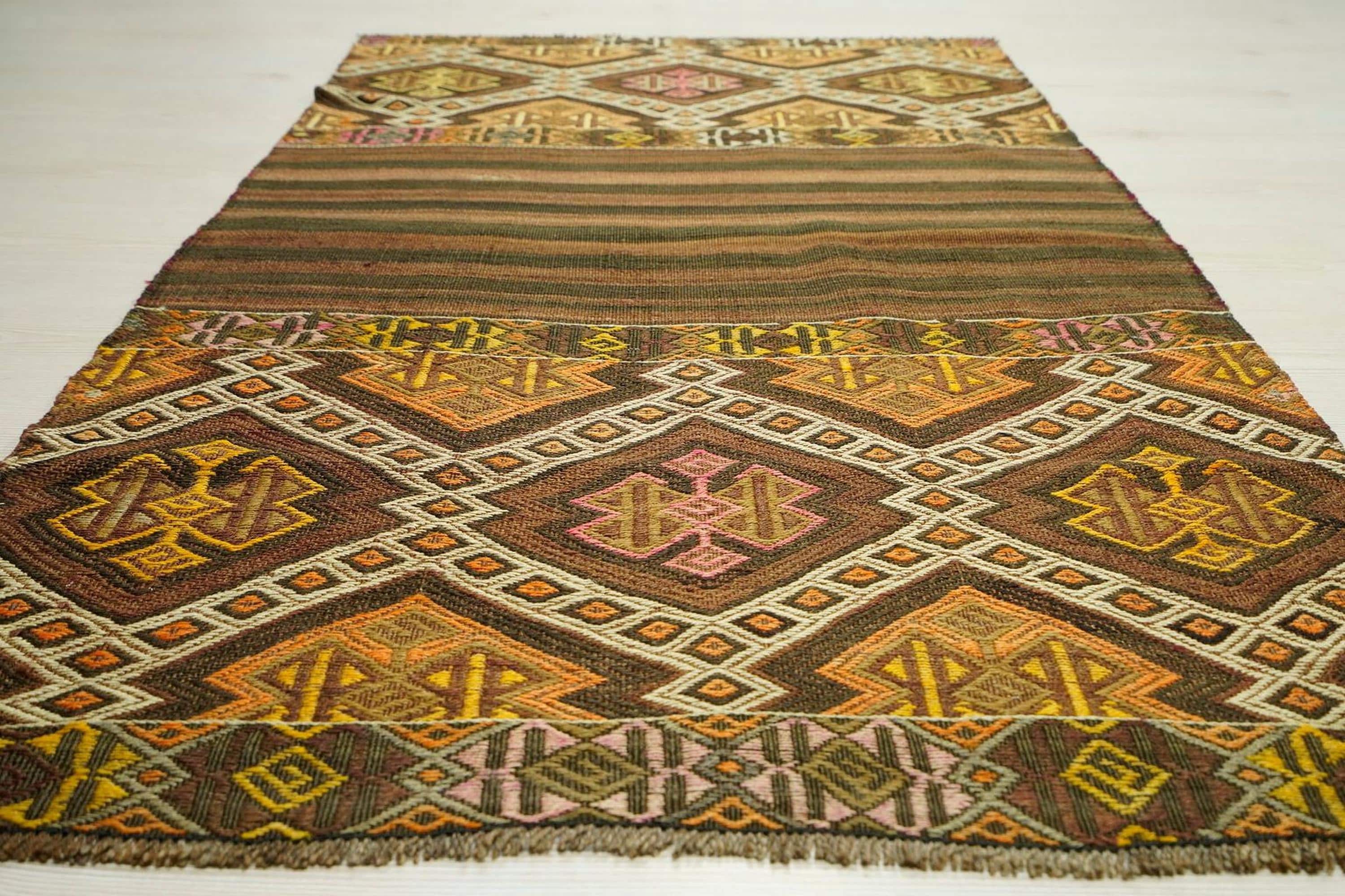 Antique Embroidered Kars Kilim: 3x5 Ft, Kurdish Village Woven Rugs For Wall Hanging Decor.